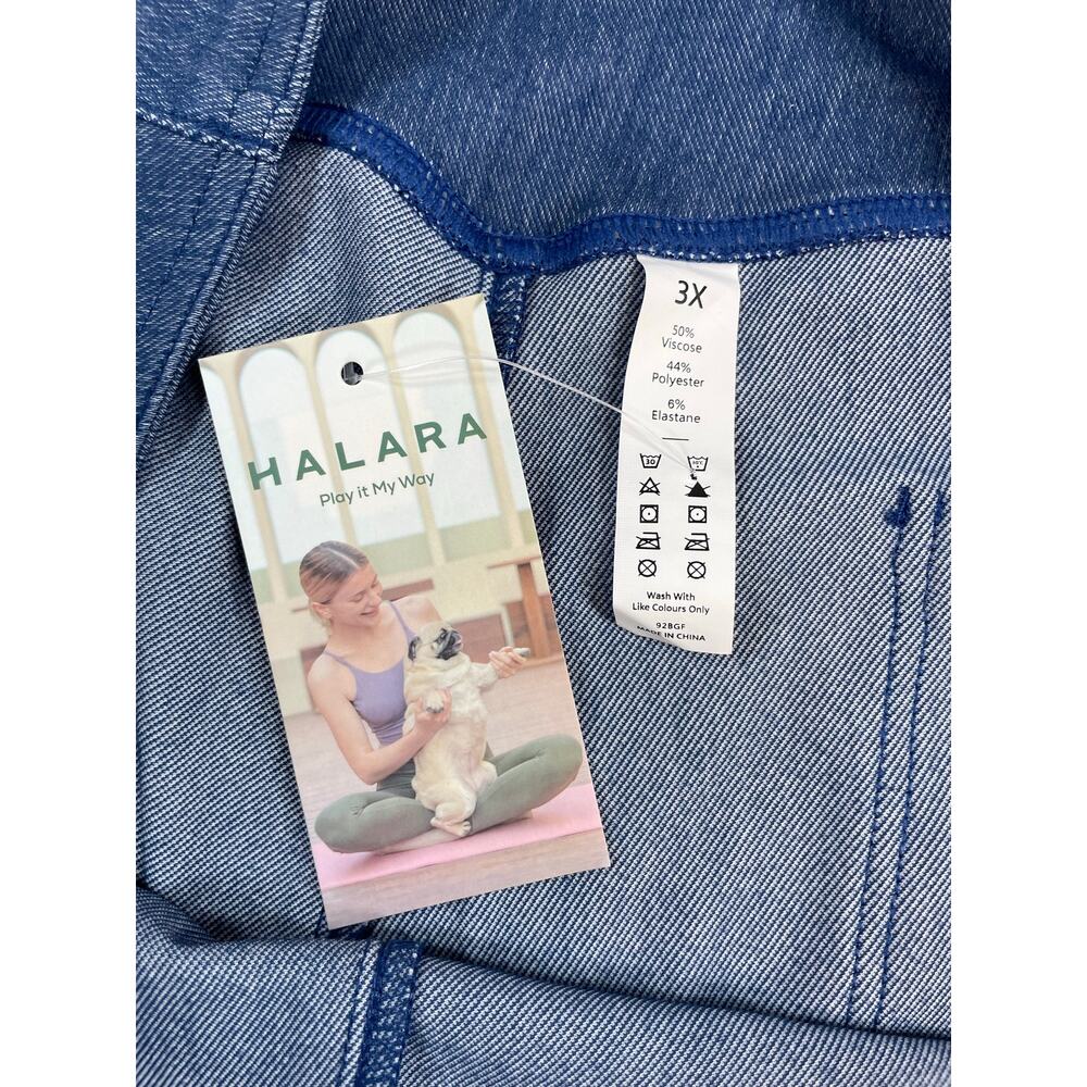 Halara Crossover Waist Flare Denim Look Soft Knit Pants Medium Blue 3X Plus - Picture 4 of 5